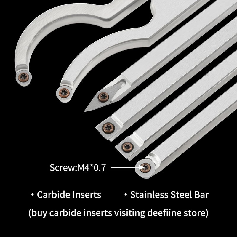DEEFIINE 18.3" Full Size Carbide Tip Wood Lathe Turning Tool Kit, Lathe Roughing and Finishing Hollow Tool with Diamond Round Square Carbide inserts For Woodturning(6pcs) - Image 4